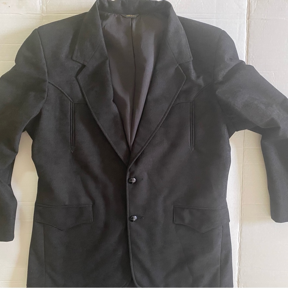 Vtg Pioneer Wear USA Made Blazer Jacket 42 Black Dacron Polyester Western HR